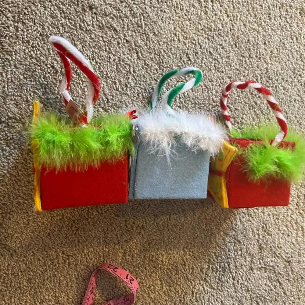 LOT of 3 Small Christmas Boxes w/ Handles Stars & Bows